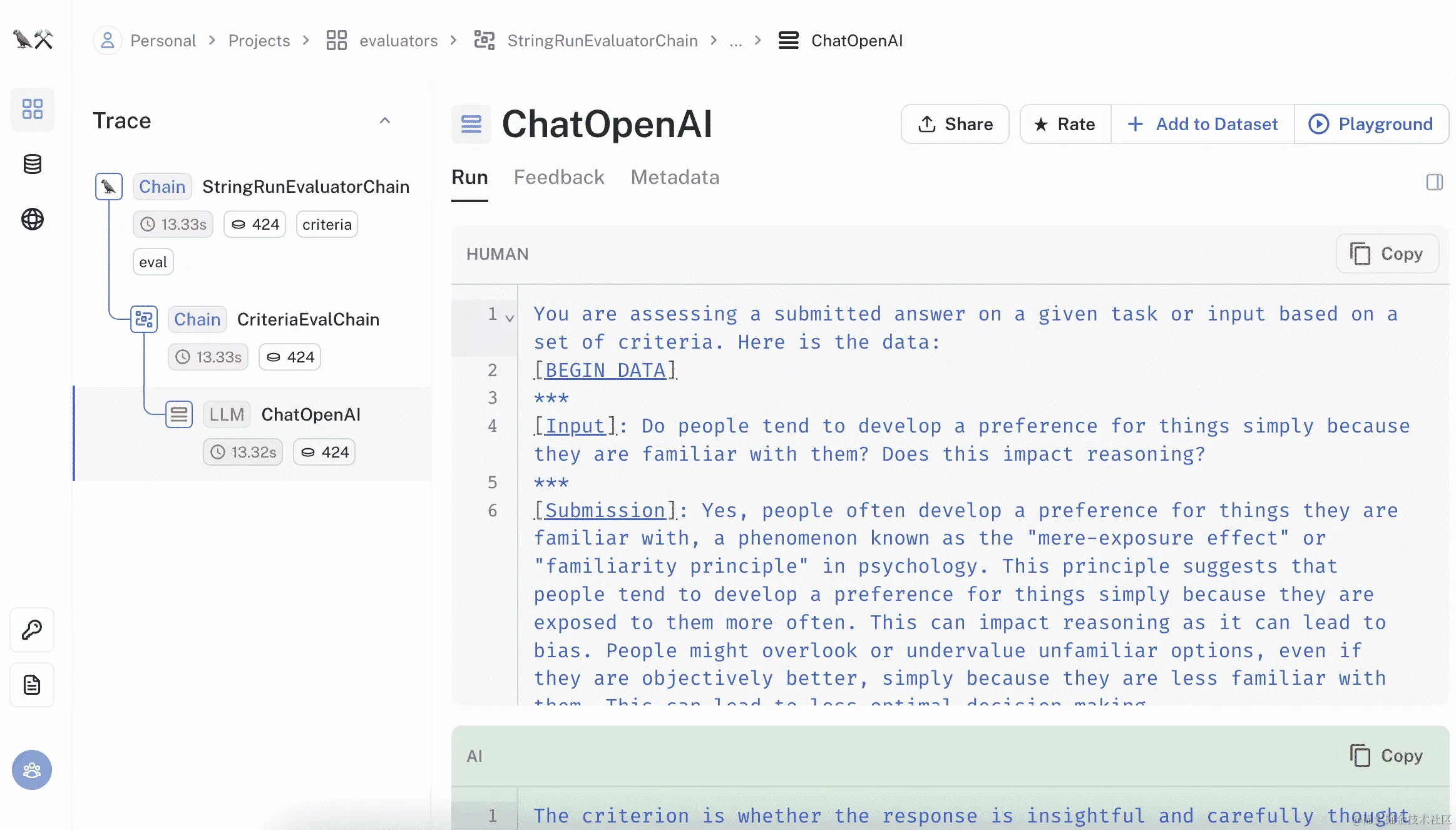 图 9.7：LangSmith 中的跟踪。