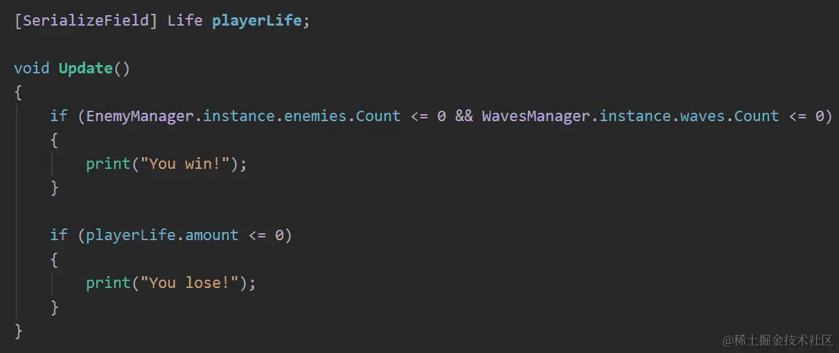图 16.13 - 在 WavesGameMode 中检查胜利和失败条件