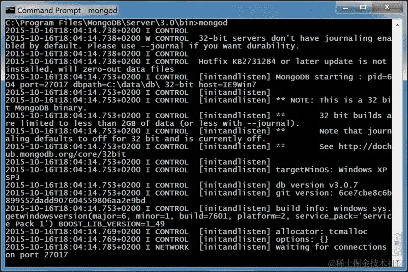 手动运行 MongoDB