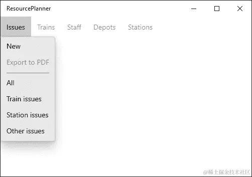 图 3.1 - 运行带有 MenuBar 导航的 ResourcePlanner 应用程序