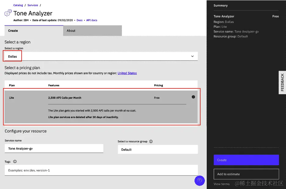 图 7.16 – 创建 Tone Analyzer 服务