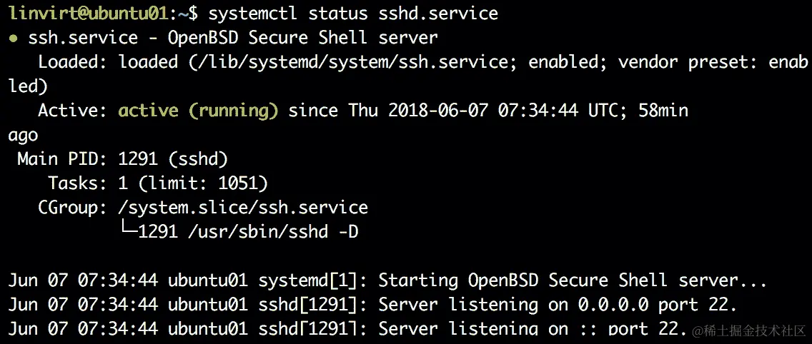 使用 systemctl 的状态参数获取服务详细信息。
