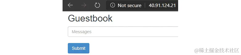 当您在浏览器中输入公共 IP 地址时，它将显示一个带有 Guestbook 字样的白屏。这表明通过 Ingress 可以访问 guestbook 应用程序。