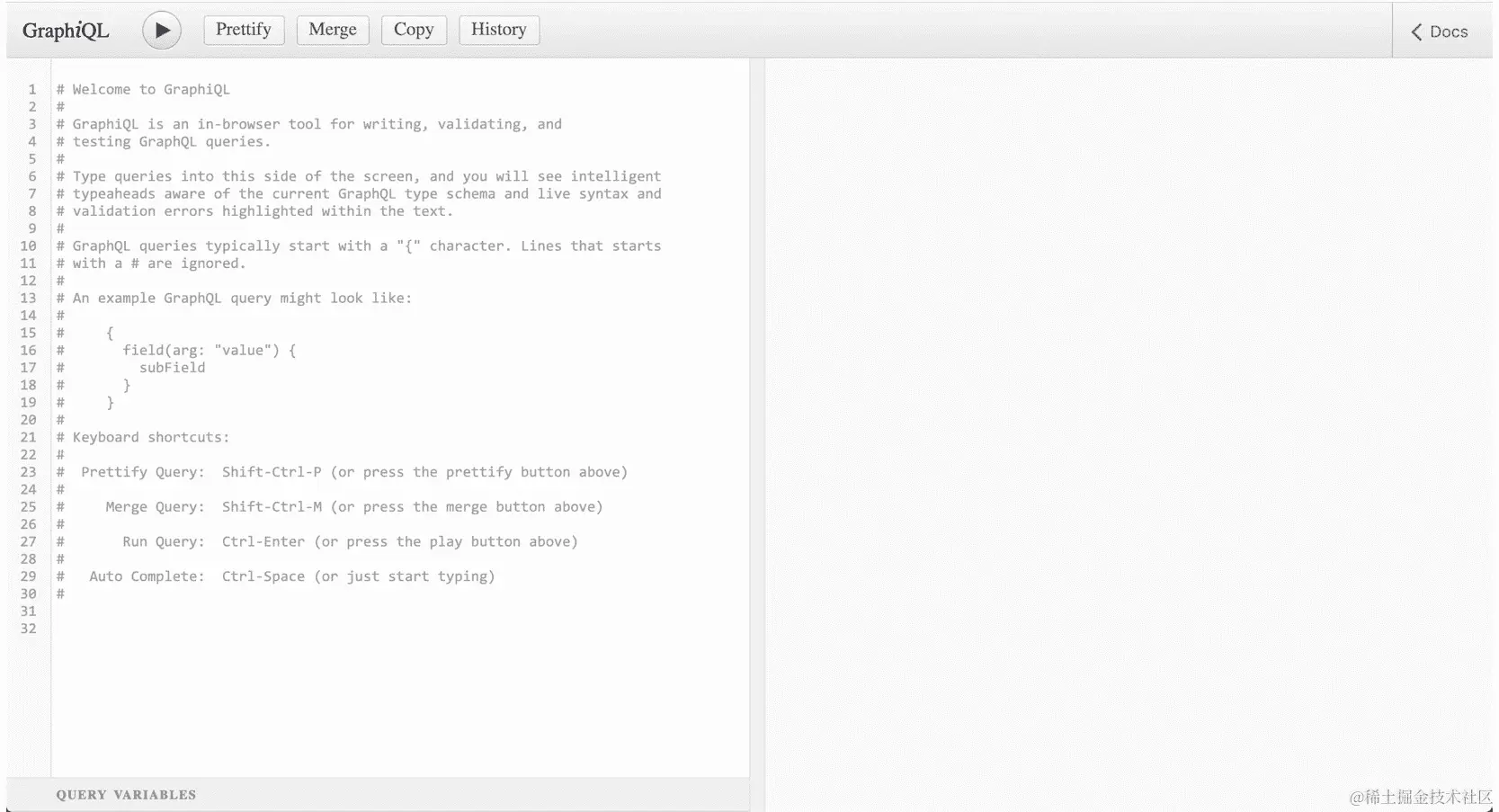 图 10.40：空的 GraphiQL 用户界面
