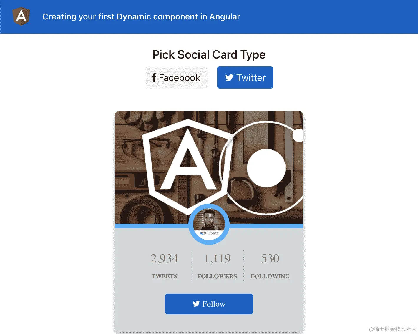 图 1.11 - ng-dynamic-components 应用程序在 http://localhost:4200 上运行