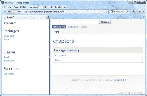 Time for action — generating documentation using ApiGen