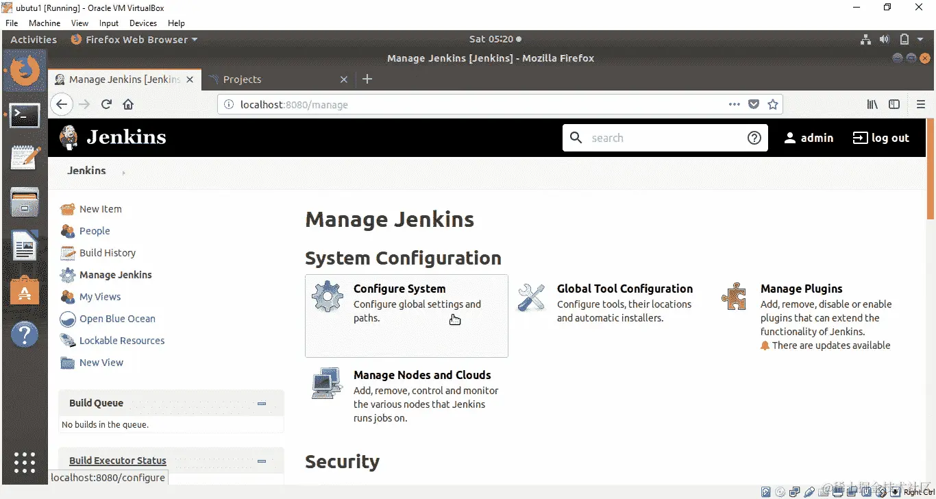 图 8.46：在管理 Jenkins 页面上点击配置系统