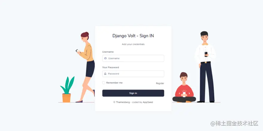 Django Volt Dashboard - Login Page.