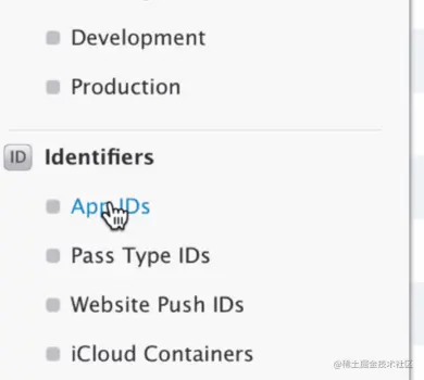 选择“App IDs”