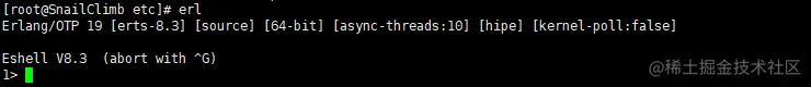 输入 erl 查看 erlang 环境变量是否配置正确