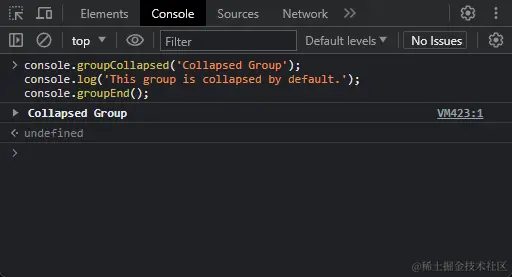 method console groupCollapsed