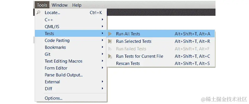 图 9.8 - 工具菜单下的测试选项