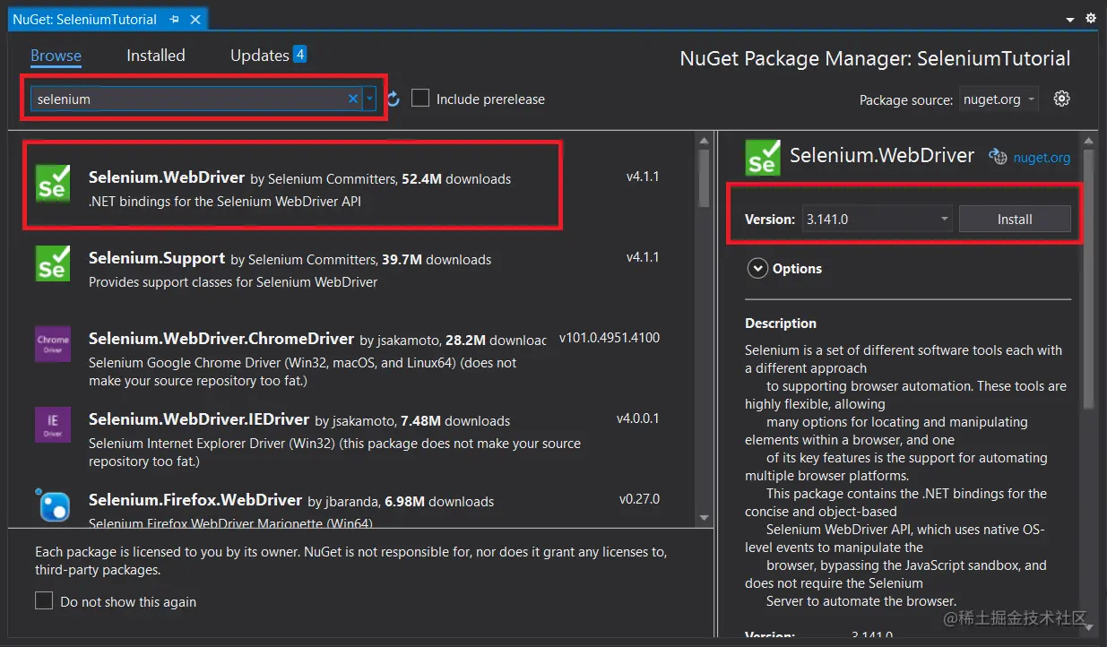 Using Selenium version 3.141.0 