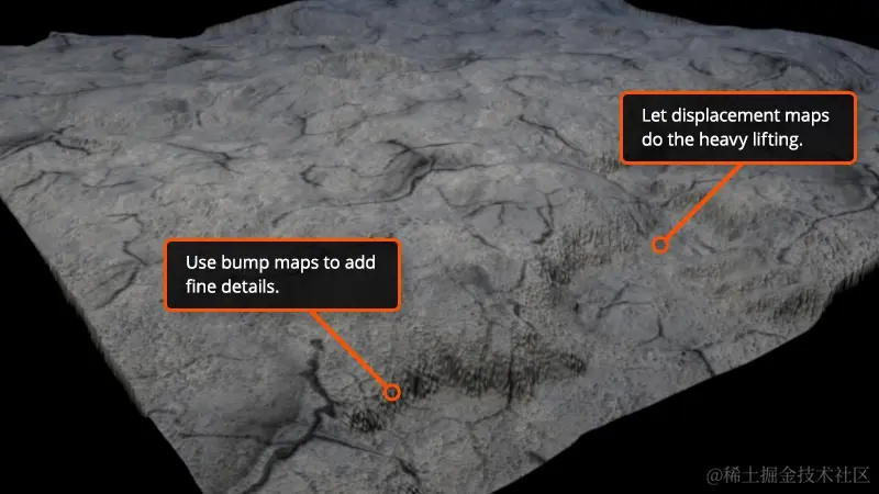 置换贴图和凹凸贴图可以协同工作以添加纹理
