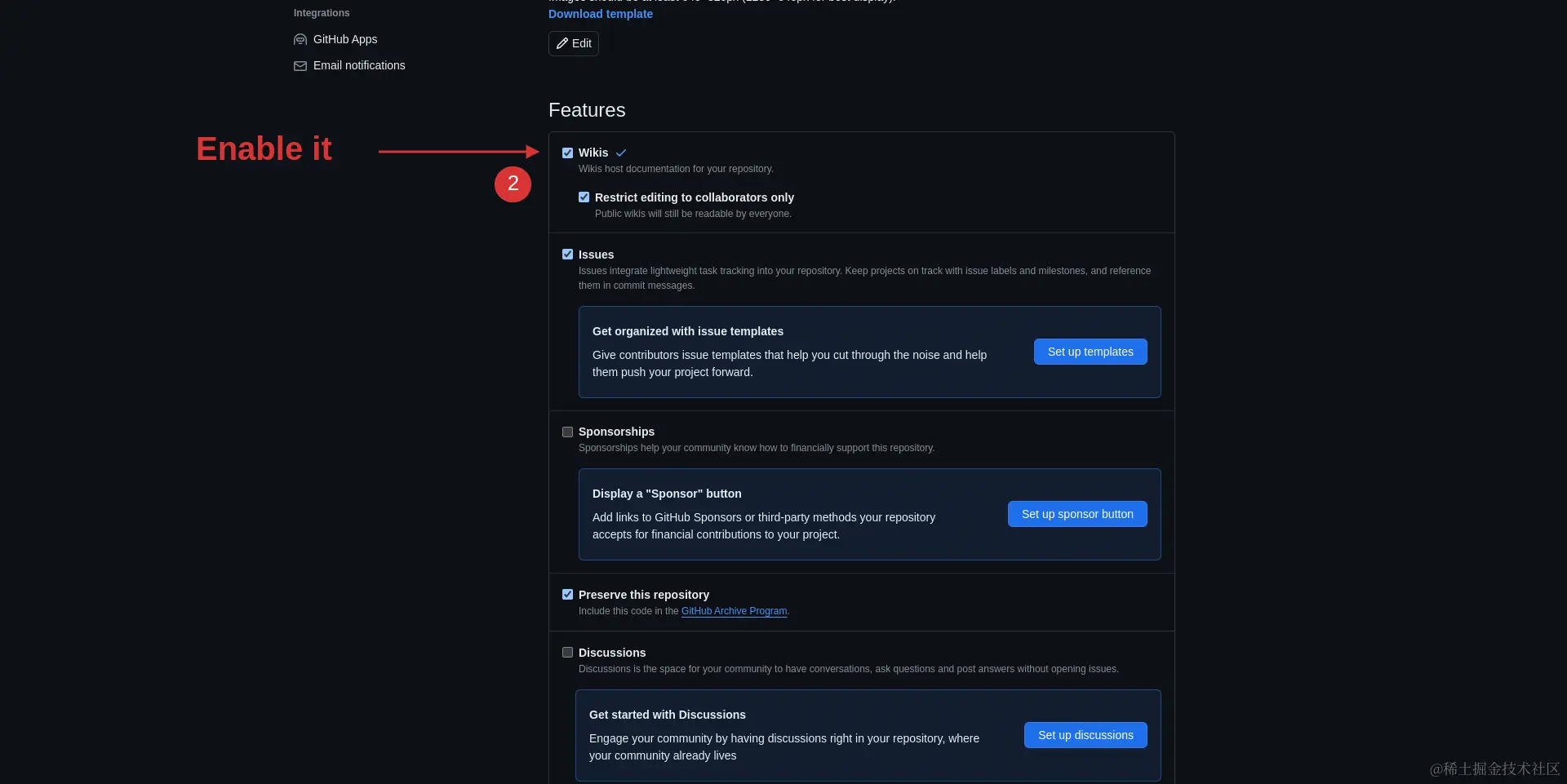 启用 GitHub 中的 wiki