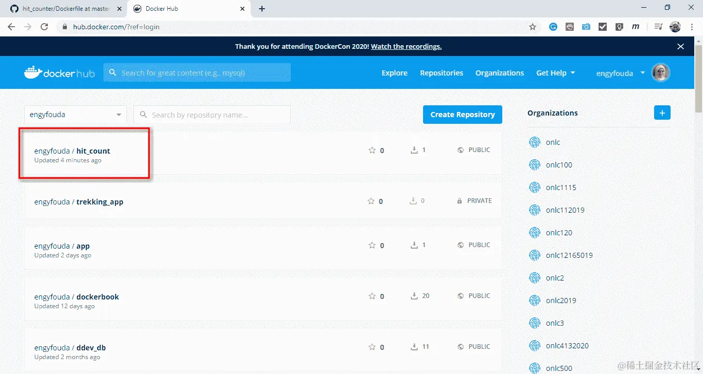 图 8.35：验证 Jenkins 是否已自动将镜像推送到您的 Docker Hub