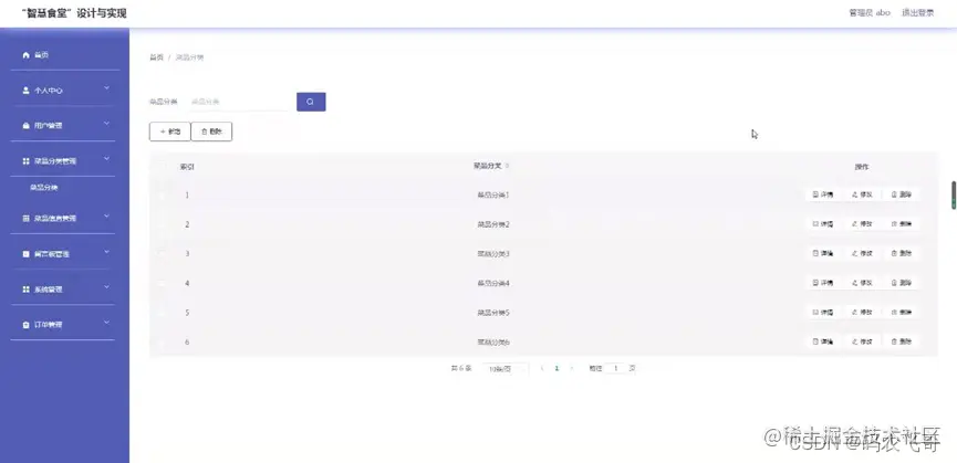 图5-8菜品分类管理界面图