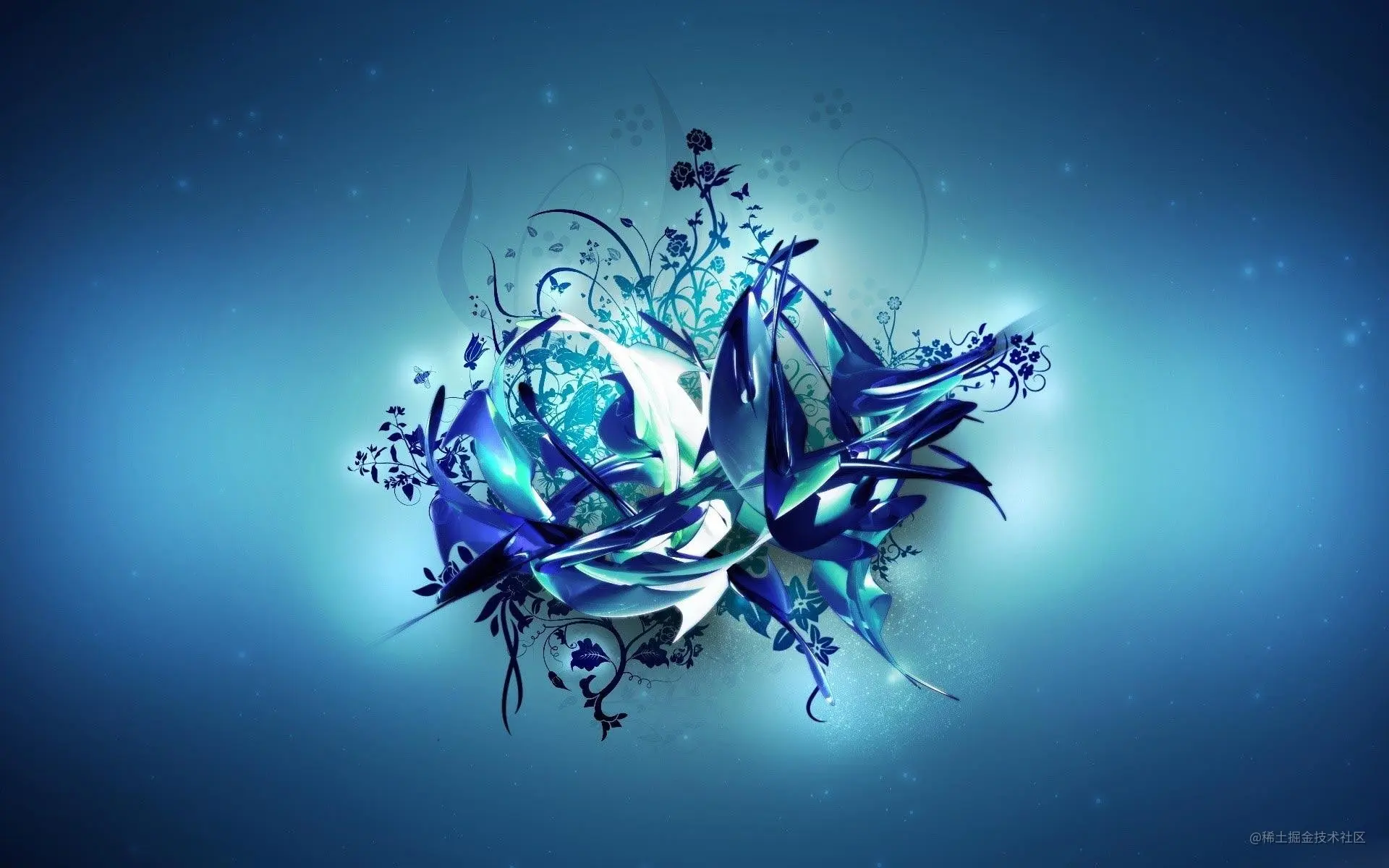 General 1920x1200 digital art abstract CGI butterfly flowers blue background gradient