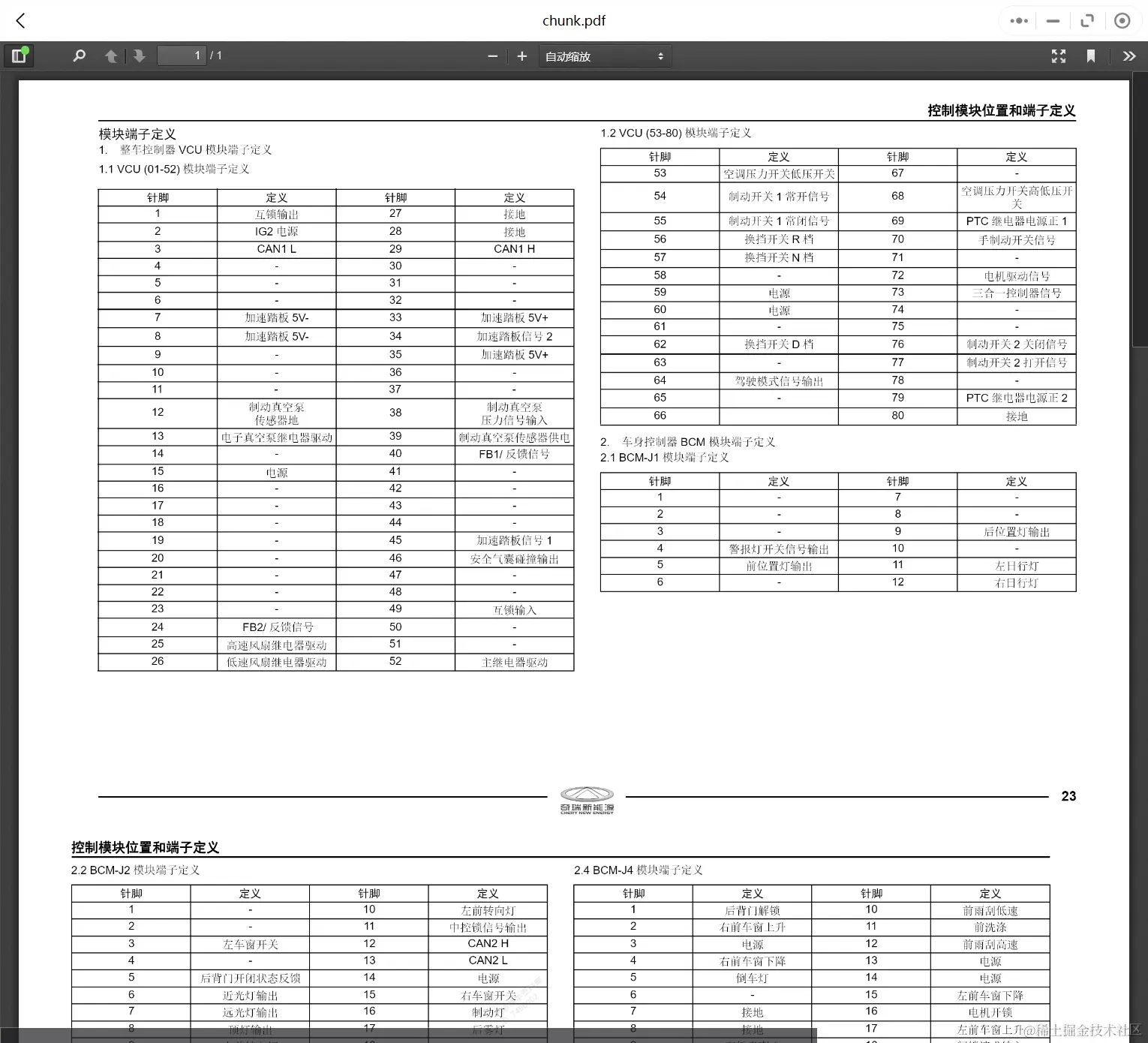 2017-2022年奇瑞新能源汽车维修手册和电路图[资料更新]