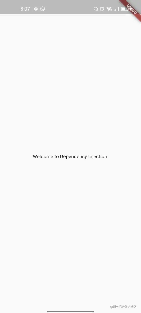 Blank Flutter app that just reads "dependency injection"