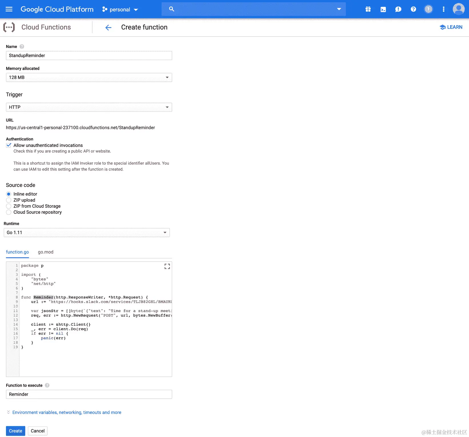 图 2.56：Google Cloud 平台中的云函数