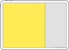 iPad 横屏示意图，其屏幕左侧三分之二的区域为黄色。