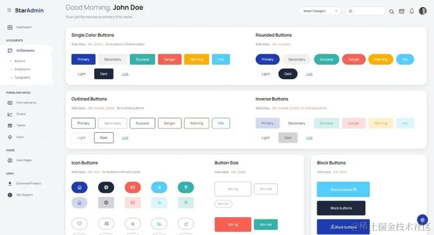 Django Star Admin (Open-Source) - UI Buttons.
