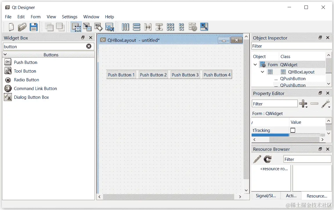 图 3.8 – 使用 QHBoxLayout 进行布局管理
