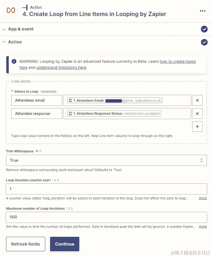 Figure 13.3 – 如何设置 Looping by Zapier 行动步骤的概览