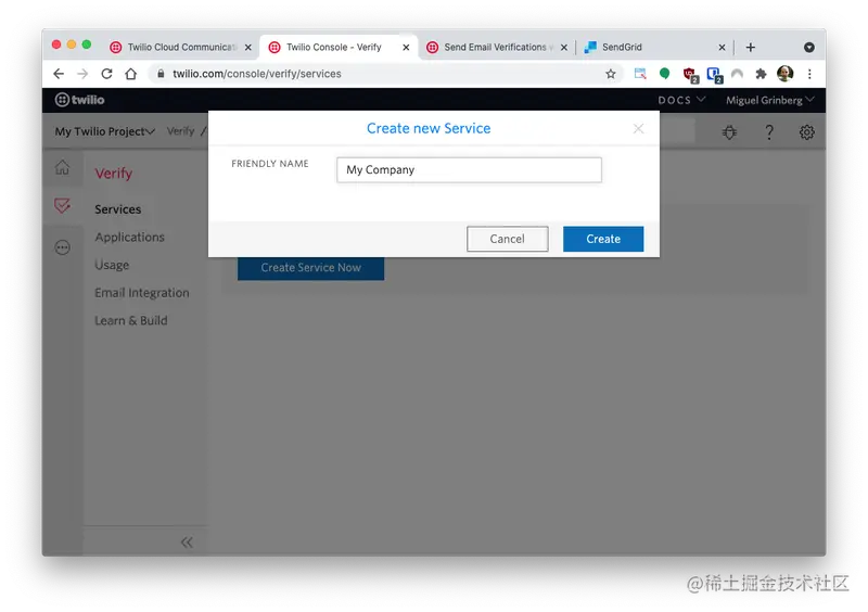 Create New Verify Service