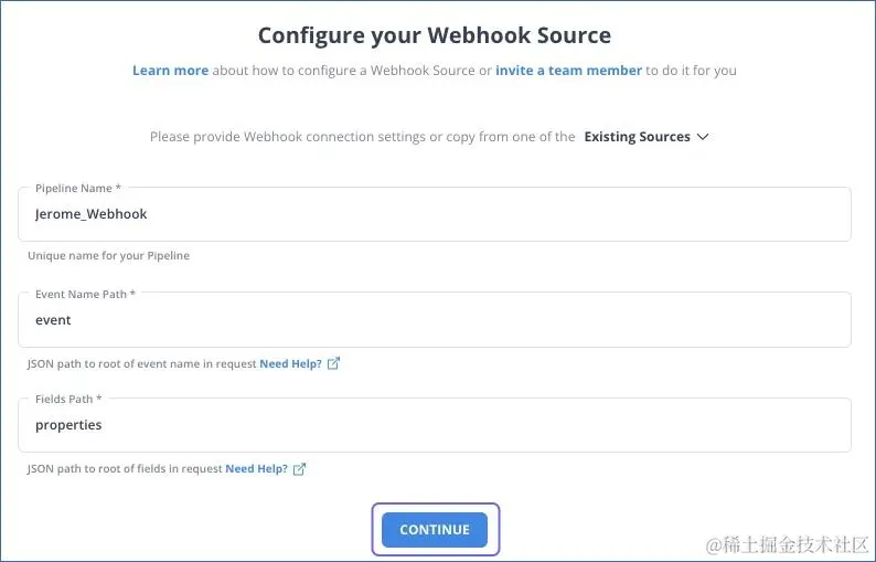 Webhooks to Redshift: Configure Webhooks as a source
