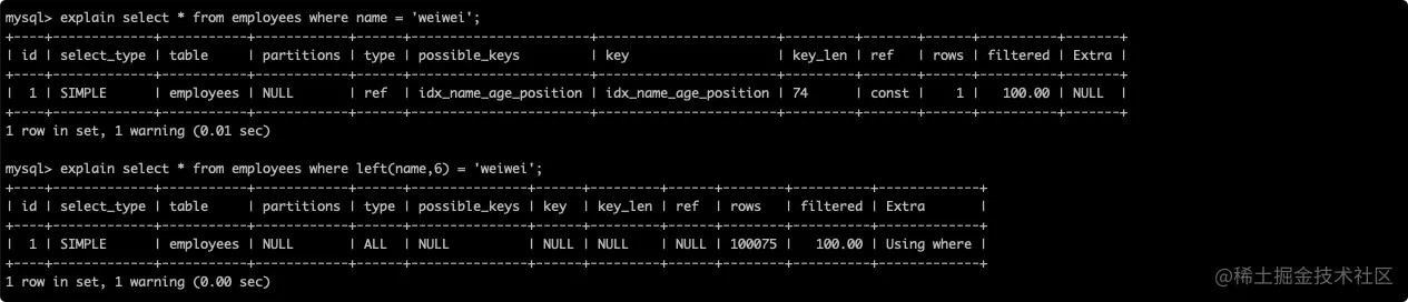  Index columns do not do any calculations 、 function 、( Automatically / Manual ) Type conversion ) operation 