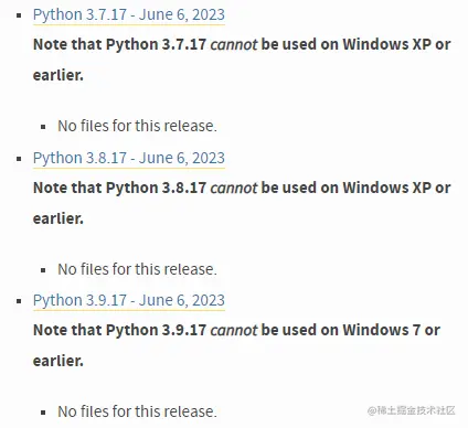 根据不同版本的 Note，判断出 3.7 和 3.8 支持Window7，3.9 不支持