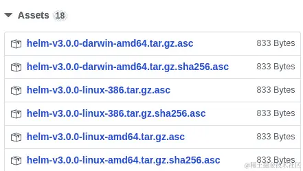 图 9.3：Helm 的 GitHub 发布页面上的资产部分