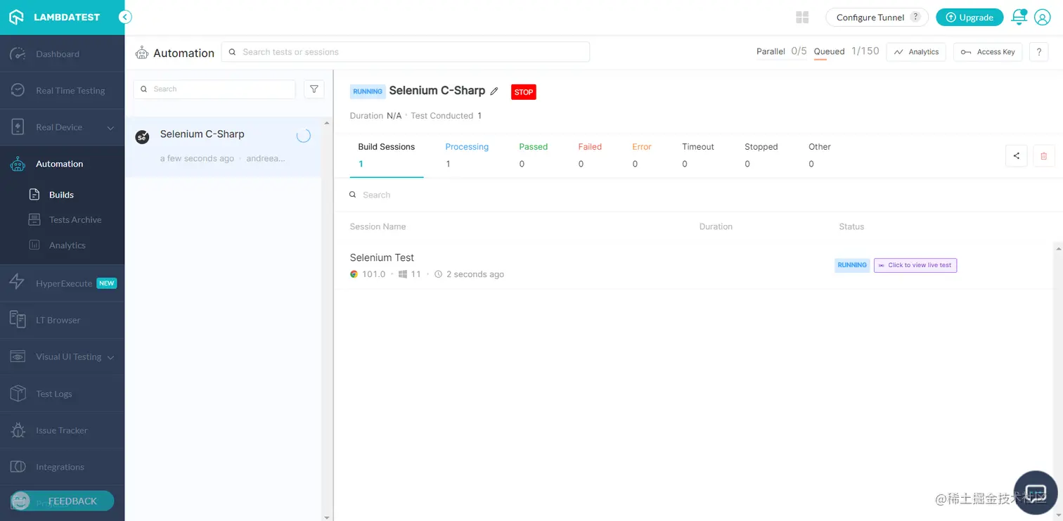 LambdaTest Automation Tab
