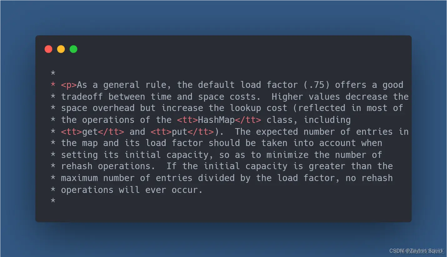 关于默认负载因子的注释