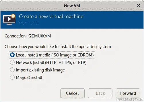 图 1.11 - 虚拟管理器 - 新 VM 菜单