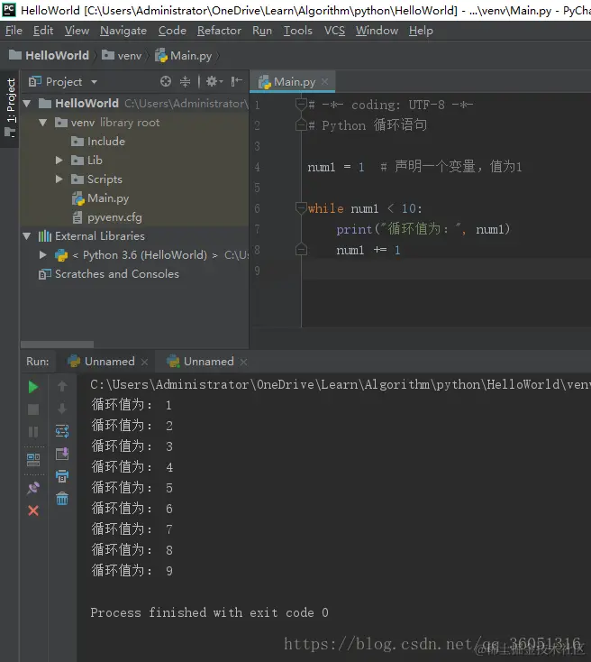 执行while循环的结果展示图