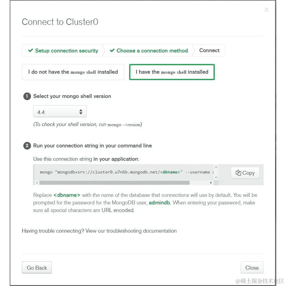 图 3.35：连接到 Cluster0 页面