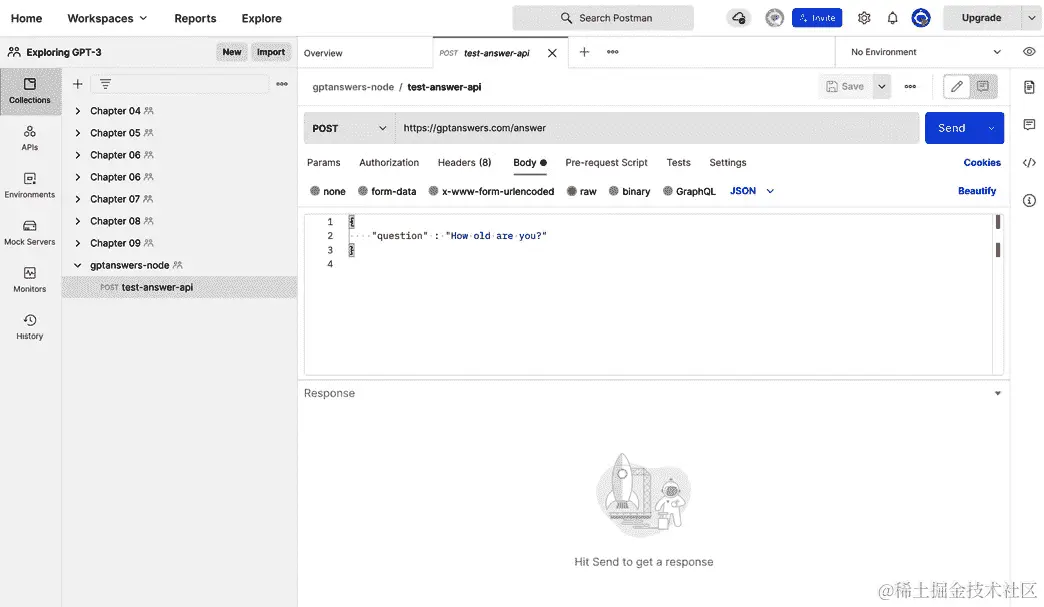 图 9.6 – 在 Postman 中测试 GPT-CV 应用程序 API 端点的请求。    