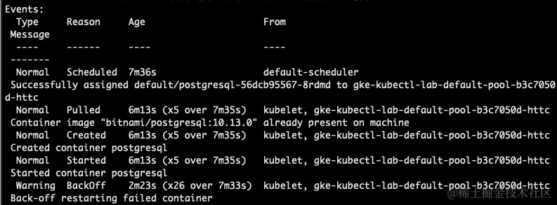 图 6.2 - 检查带有固定 Docker 标签的 postgresql pod