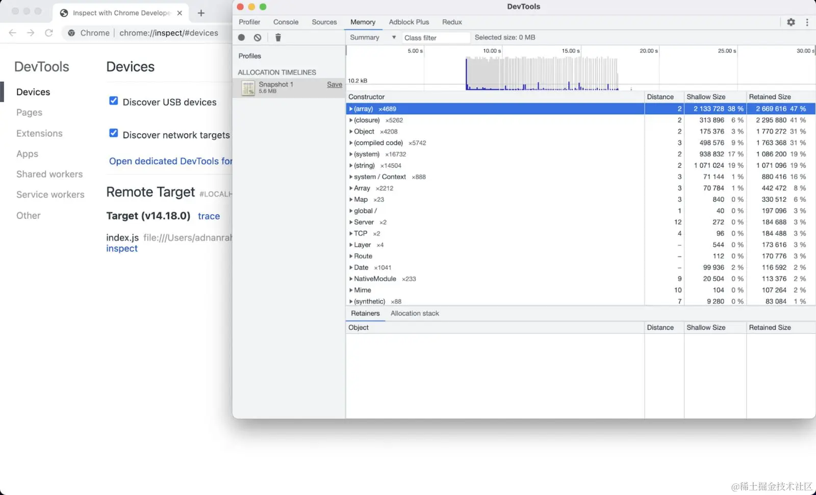 node js memory leak debugging