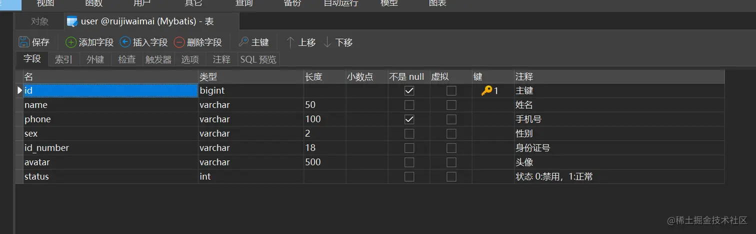 user表结构