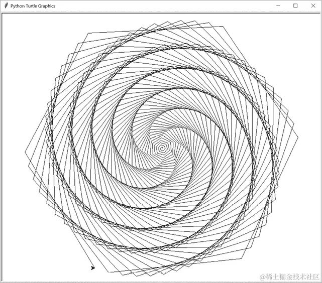 小三角形图标的屏幕截图，在窗口上跟踪重叠的线条。 这些线条形成螺旋图案。