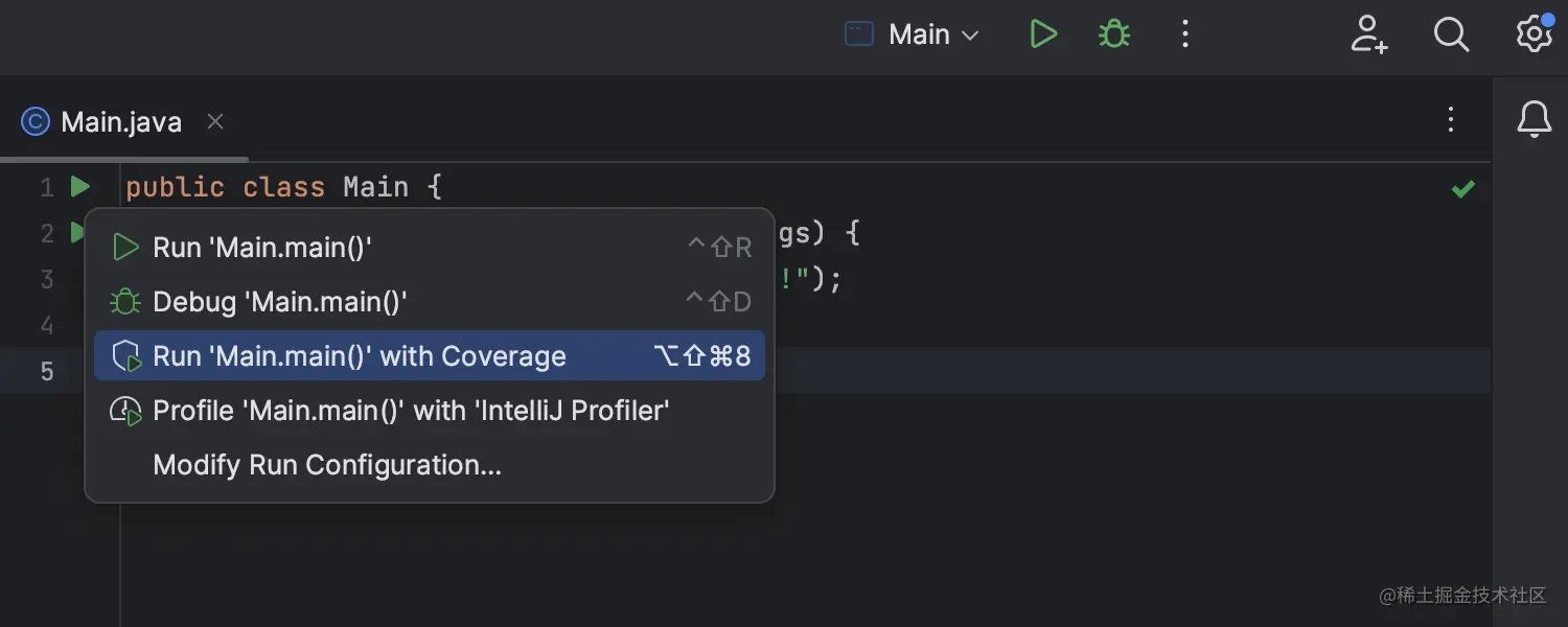 指定自定义快捷键以使用覆盖率运行当前文件的选项