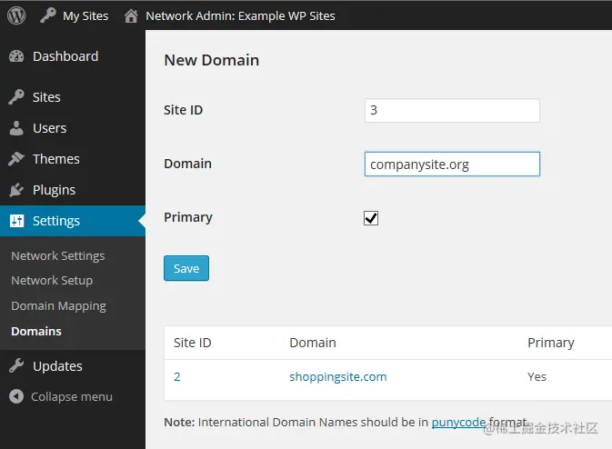 Mapping a site ID to a domain