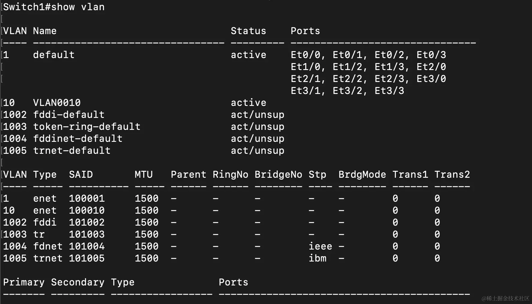 Switch 1 VLAN 信息
