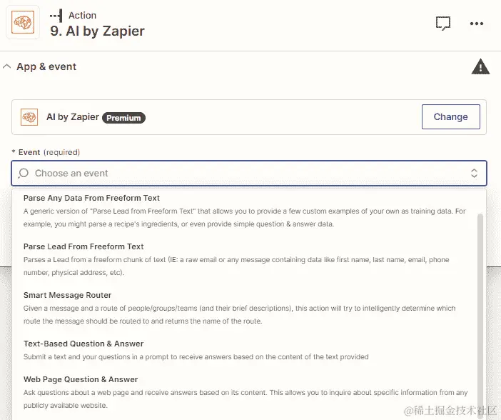 图 19.23 – ﻿使用 AI by Zapier 内置应用操作事件概览