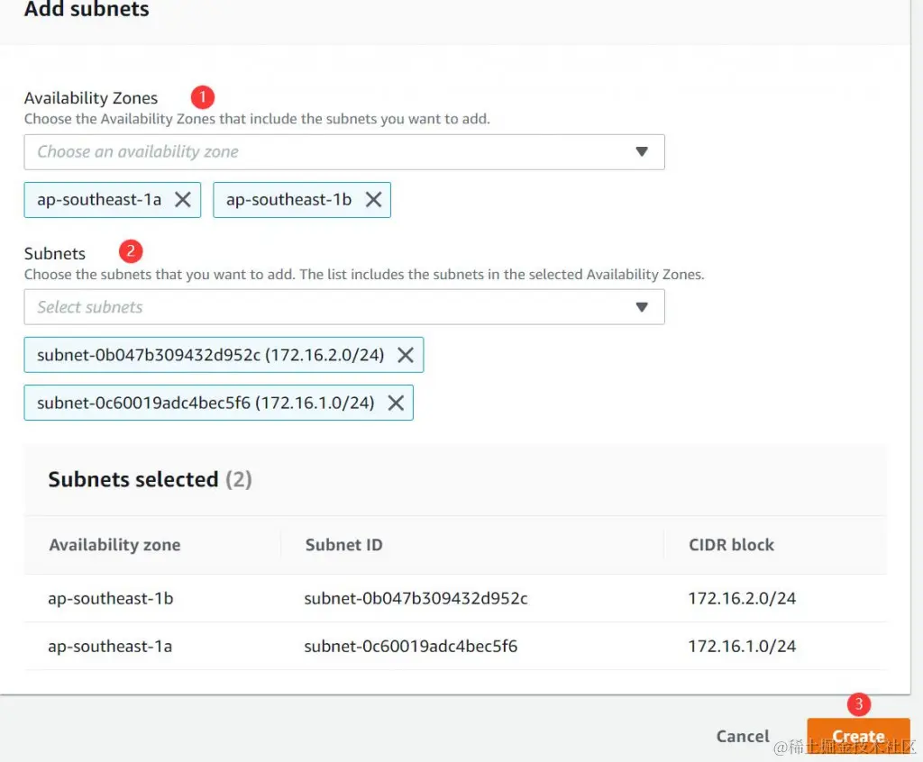 DB Subnet Group 组态画面