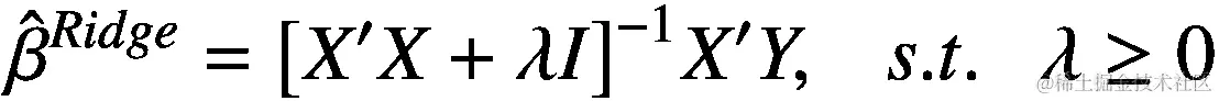 {\hat{\beta}}^{Ridge}={\left[{X}^{\prime }X+\lambda I\right]}^{-1}{X}^{\prime }Y,\kern0.75em s.t.\kern0.75em \lambda \ge 0